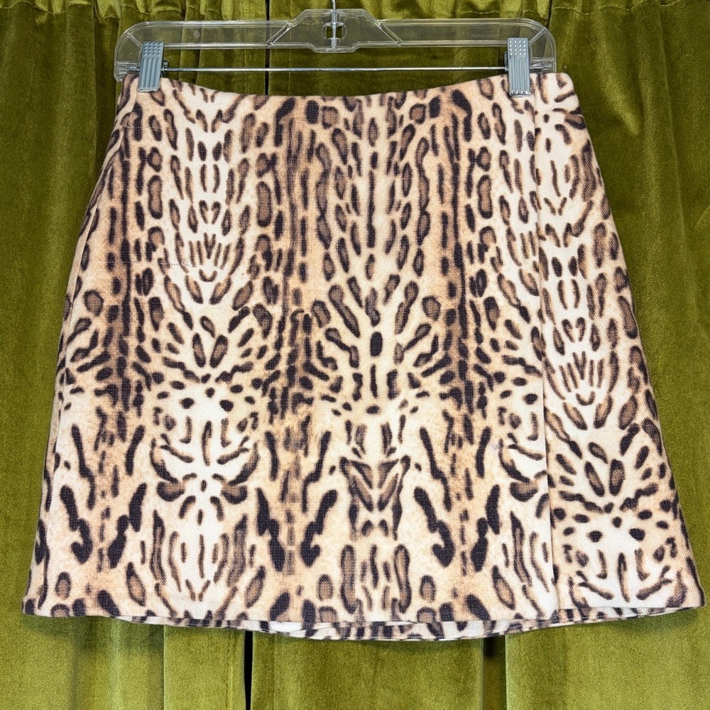 Adam Lippes Leopard Print Wool silk lined Layered Mini Skirt Size 2 Retail $400+